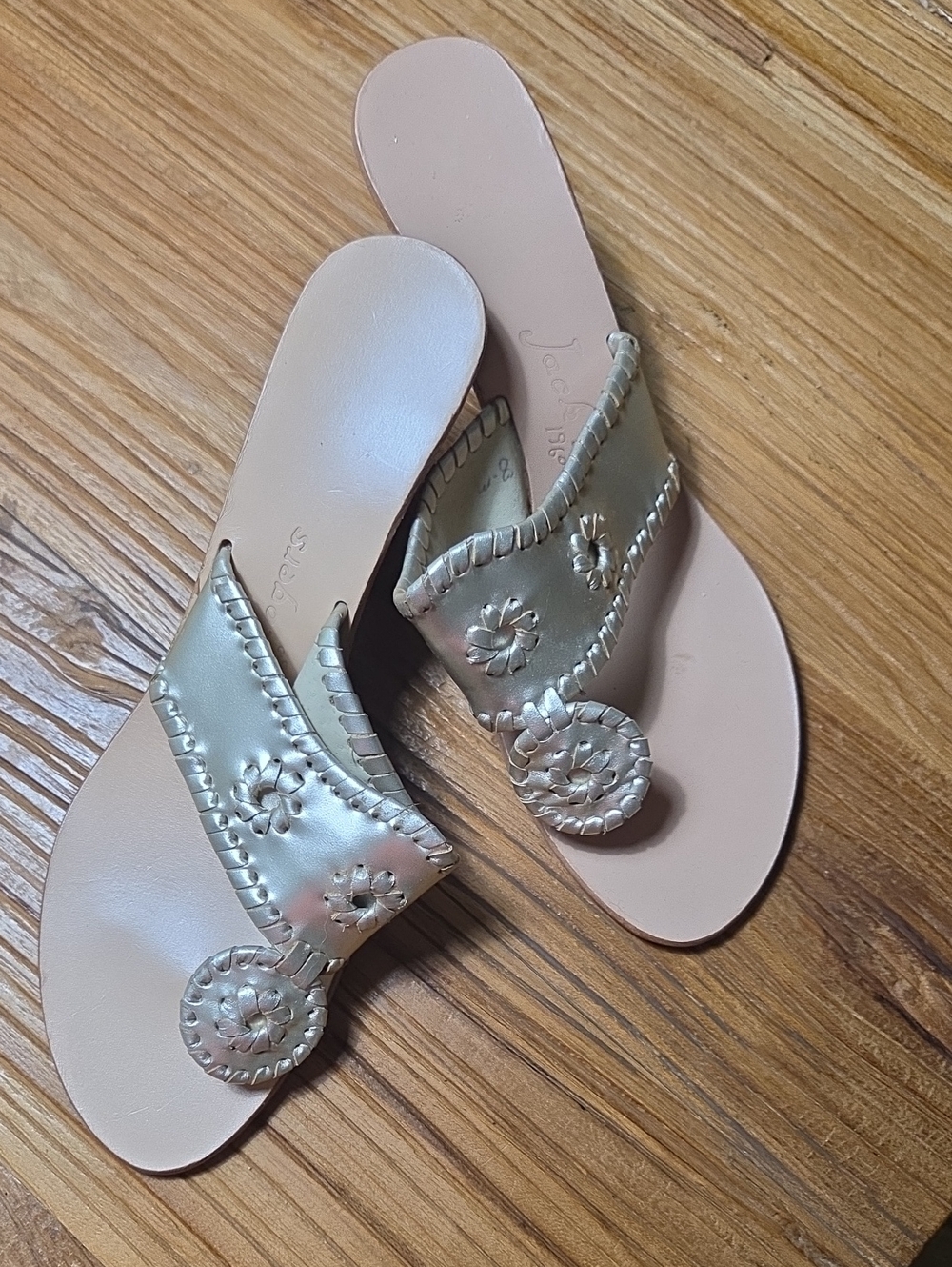 Jack Rogers Leather Slide Sandals in Metallic Gold - Women's Size 8